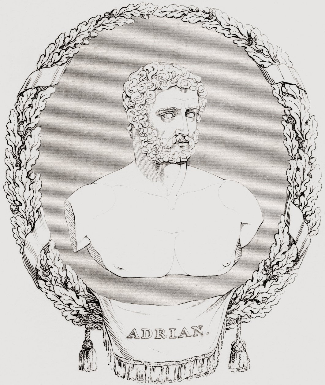 Hadrian, Publius Aelius Trajanus Hadrianus Augustus (76  138), cesarz rzymski, z „Zabytkowej Galerii Portretów i Malarstwa”, opublikowana w 1808 r. autorstwa Ferdinand Georg Waldmuller
