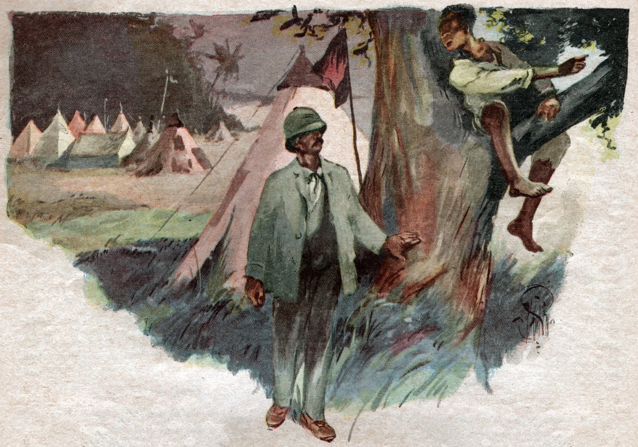 Henry Stanley, z jego pomocą Uledi, w swoim obozie na Zanzibarze, przed wyjazdem w poszukiwaniu Davida Livingstone