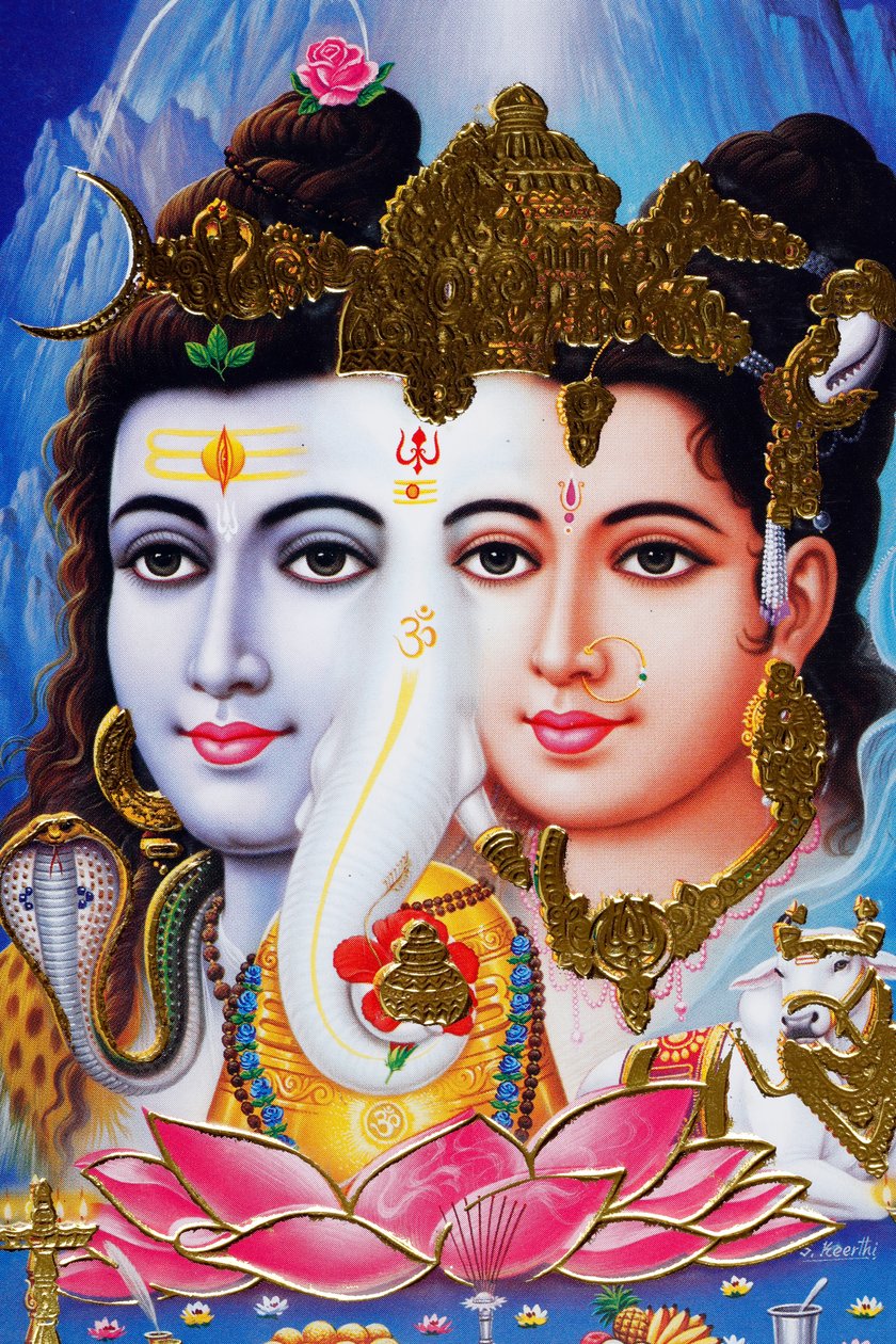 Hinduski bóg Shiva i bogini Parvathi. autorstwa . .
