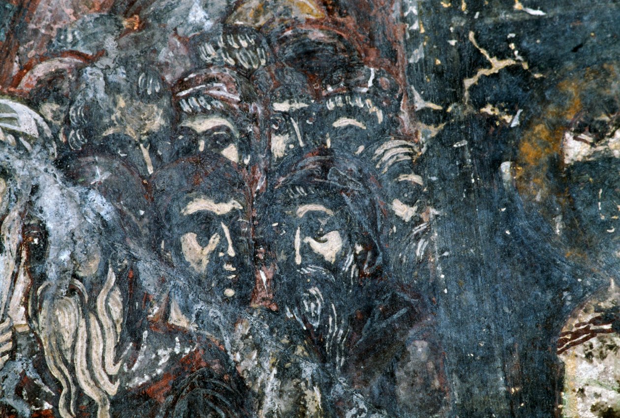 Postacie męskie, uszkodzony fresk na suficie kościoła Agios Vasileios, Vavouledo, Kreta, Grecja (zdjęcie) autorstwa Georg Carl Heinrich Dollmann