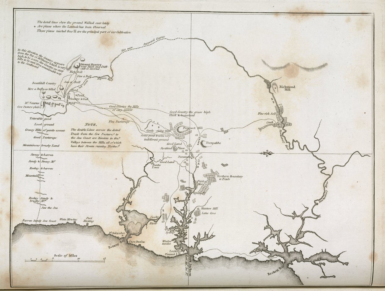 Mapa Sydney i okolic, Australia, ok. 1798 autorstwa Frederick (attr. to) Barnard