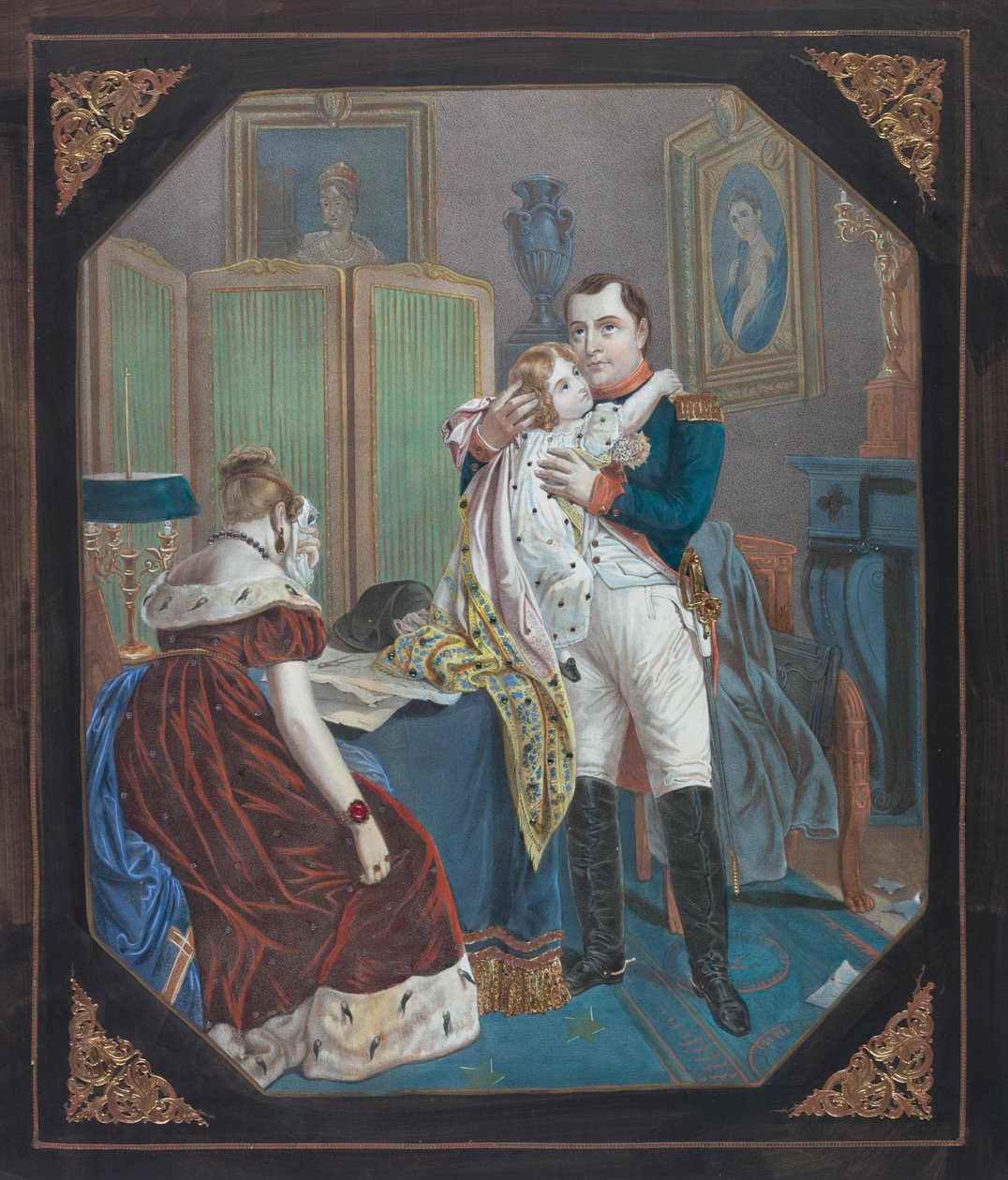 Napoleon i cesarzowa Marie-Louise z królem Rzymu, ok. 1860 (litografia) autorstwa . .