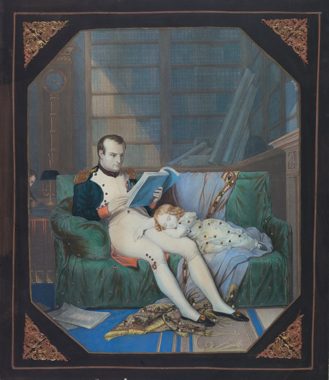Napoleon w swoim gabinecie z królem Rzymu, ok. 1860 (litografia) autorstwa . .