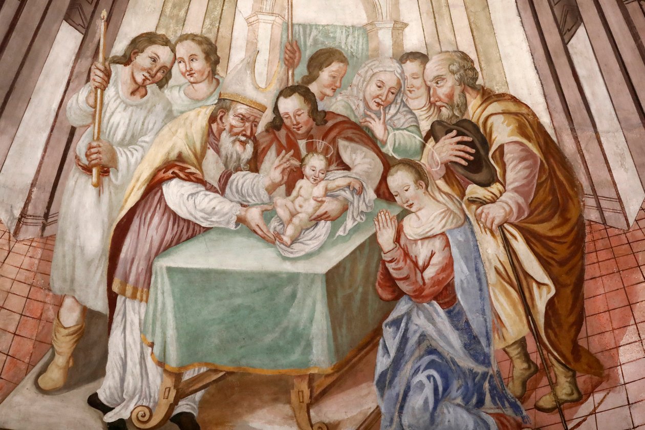 Kościół Matki Bożej Wniebowzięcia Kordonu. Fresk. Obrzezanie Chrystusa. Francja. Francja. autorstwa . .