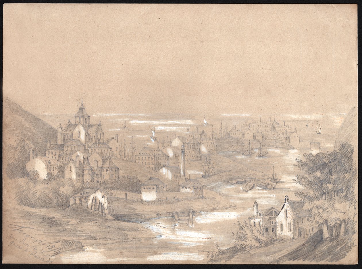 Panorama miasta Fecamp w Normandii. 1841 (rysunek) autorstwa . .