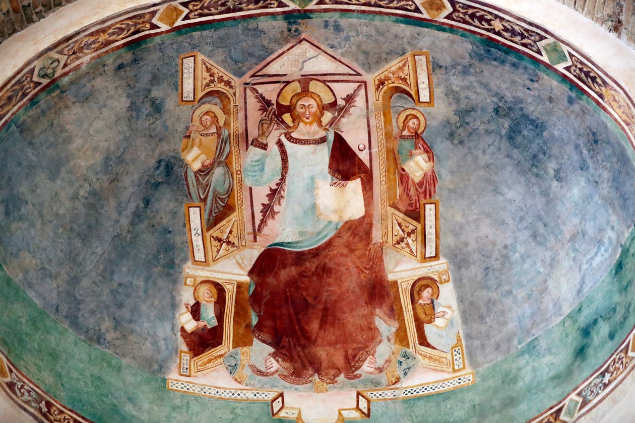 Bazylika patriarchalna w Akwilei. Jezus i 4 ewangelistów. Fresk. Włochy. autorstwa . .
