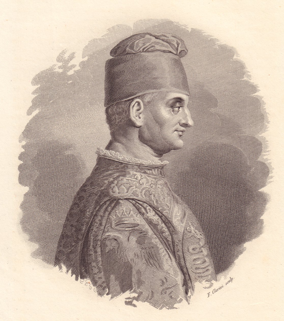 Portret księcia Mediolanu, Filippo Maria Visconti (1392-1447), miedzioryt F Clerici z portretu wydanego przez Antonio Campo autorstwa William Walcutt