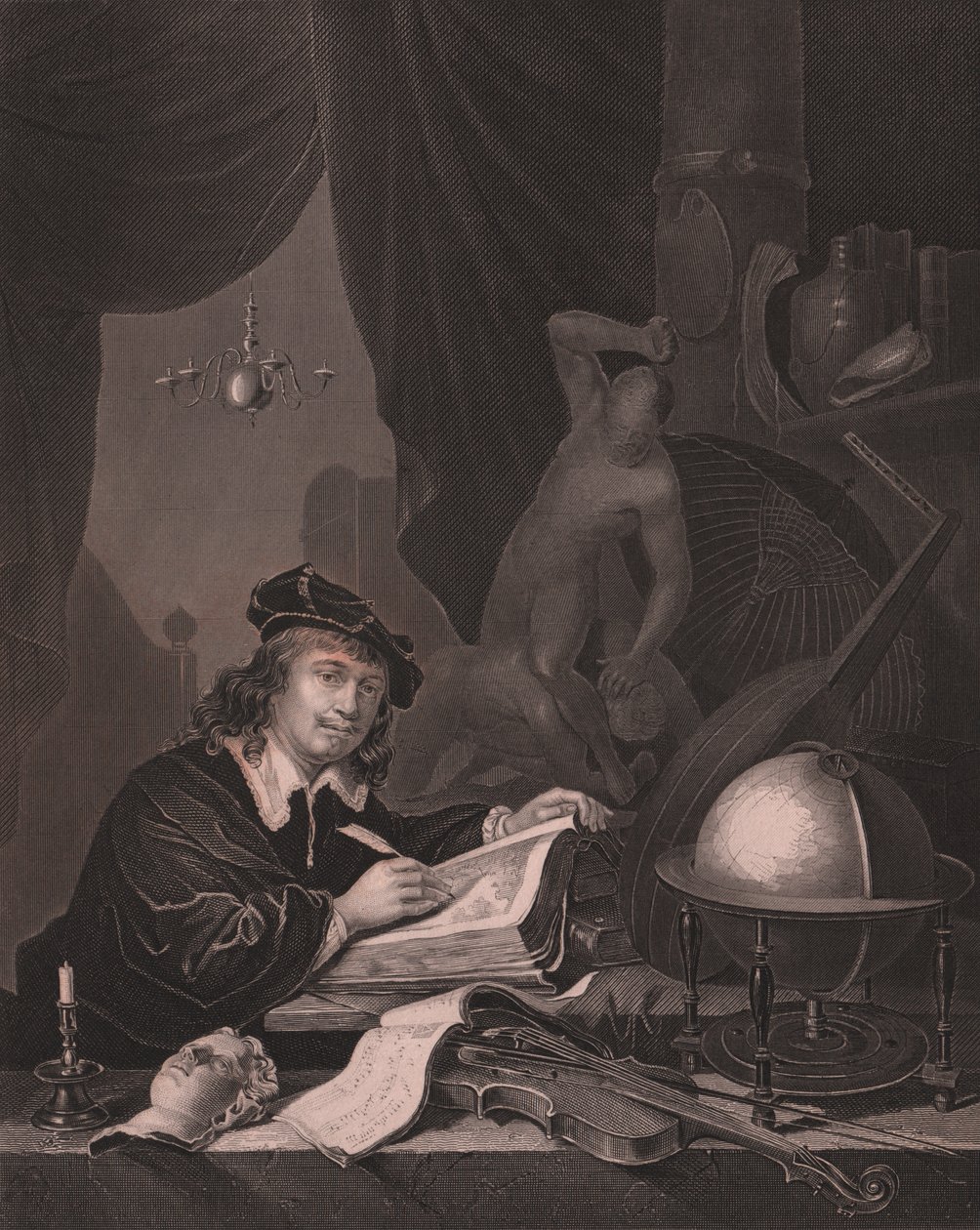 Portret holenderskiego malarza Gerrita Dou (1613-1675), rycina Alberta Henry