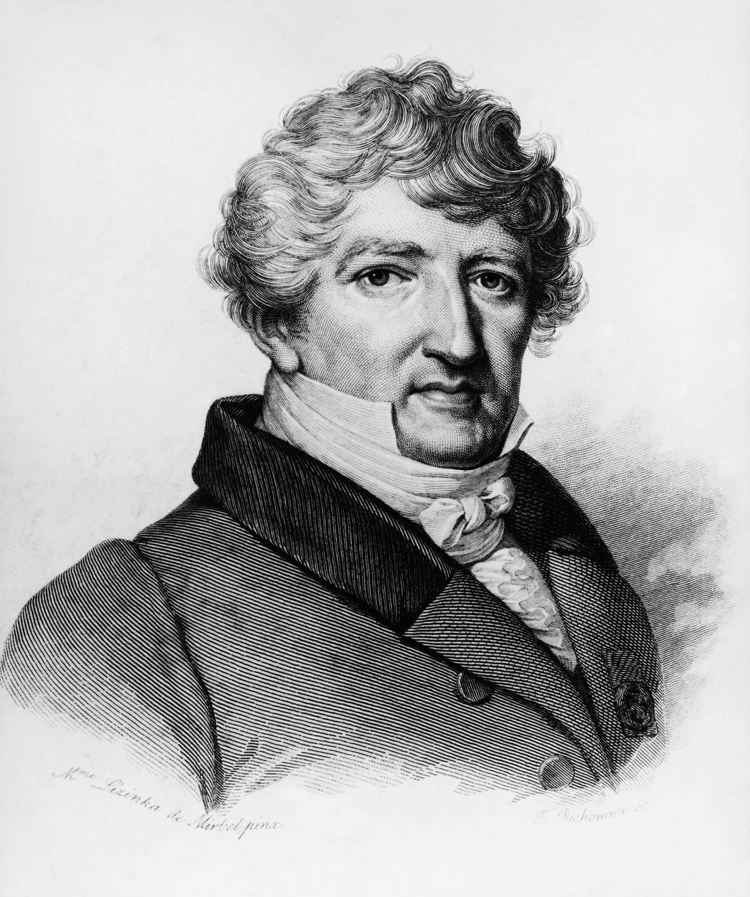 Portret Georgesa Leopolda Chretiena Frederica Dagoberta Cuviera (1769-1832), francuskiego biologa, rycina autorstwa William Walcutt