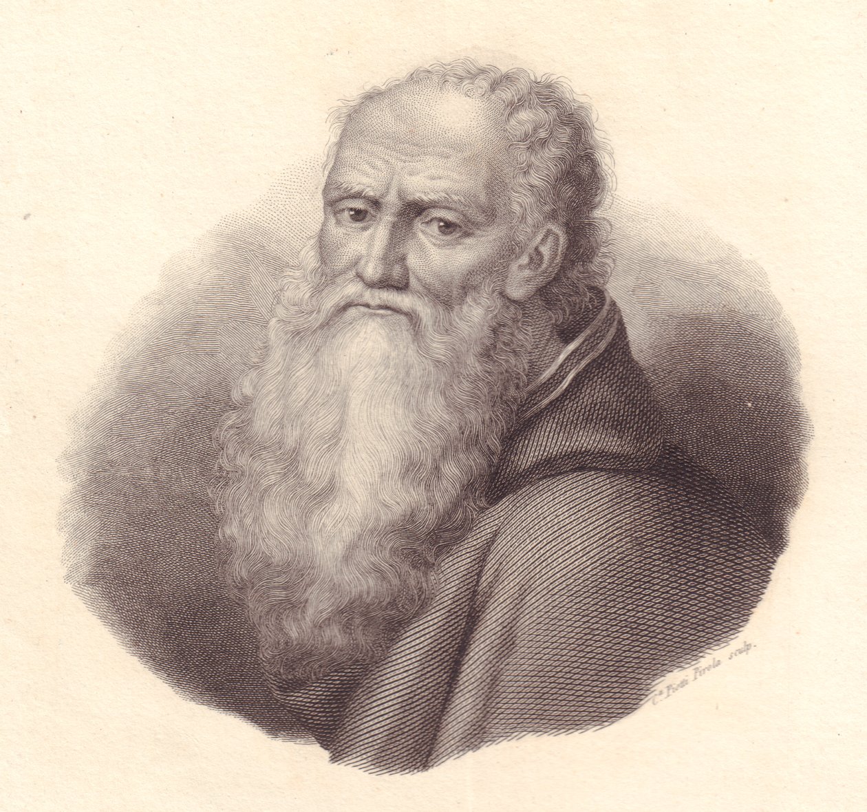 Portret włoskiego malarza Bernardino Luiniego (ok. 1481-1532), miedzioryt autorstwa Cateriny Piotti-Pirola z autoportretu Luiniego autorstwa William Walcutt