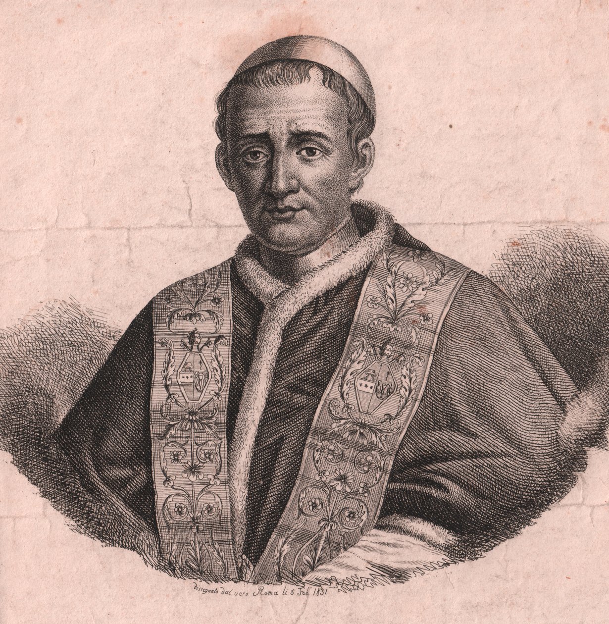 Portret papieża Grzegorza XVI (1765-1846), akwaforta i rycina, rysunek na żywo, Rzym, 5 lutego autorstwa William Walcutt