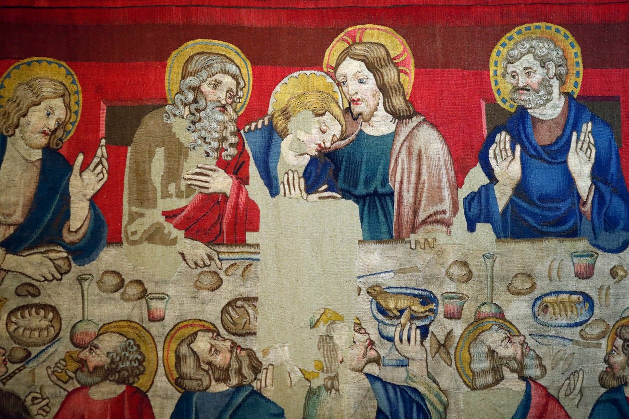 Muzeum Świętego Marka. Gobelin z wełny z epizodami Męki Pańskiej. Ostatnia Wieczerza. autorstwa . .