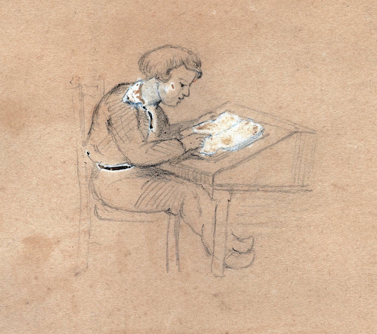 Uczeń w pracy na biurku. ok. 1830 (ilustracja) autorstwa . .