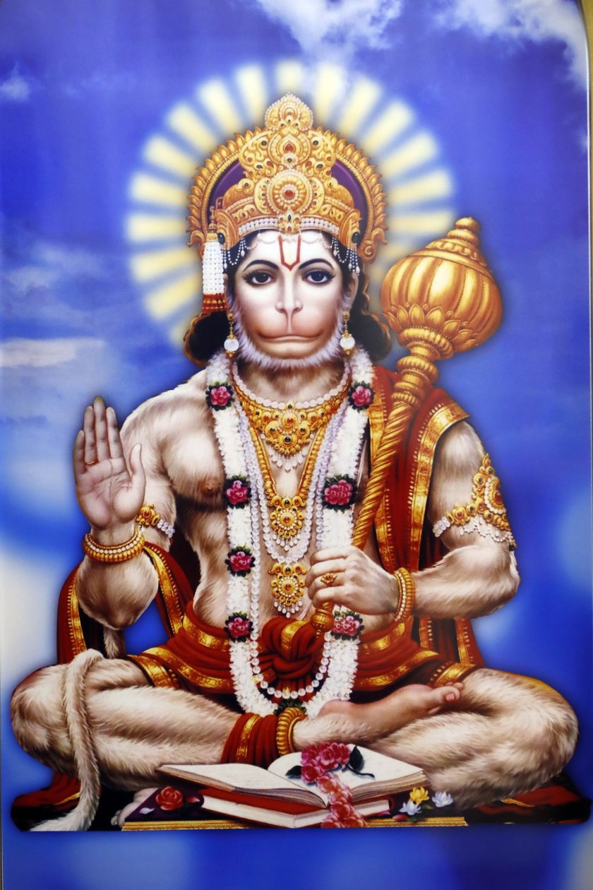 Shiva hinduska świątynia. Hanuman, bóg małp w mitologii hinduskiej. autorstwa . .