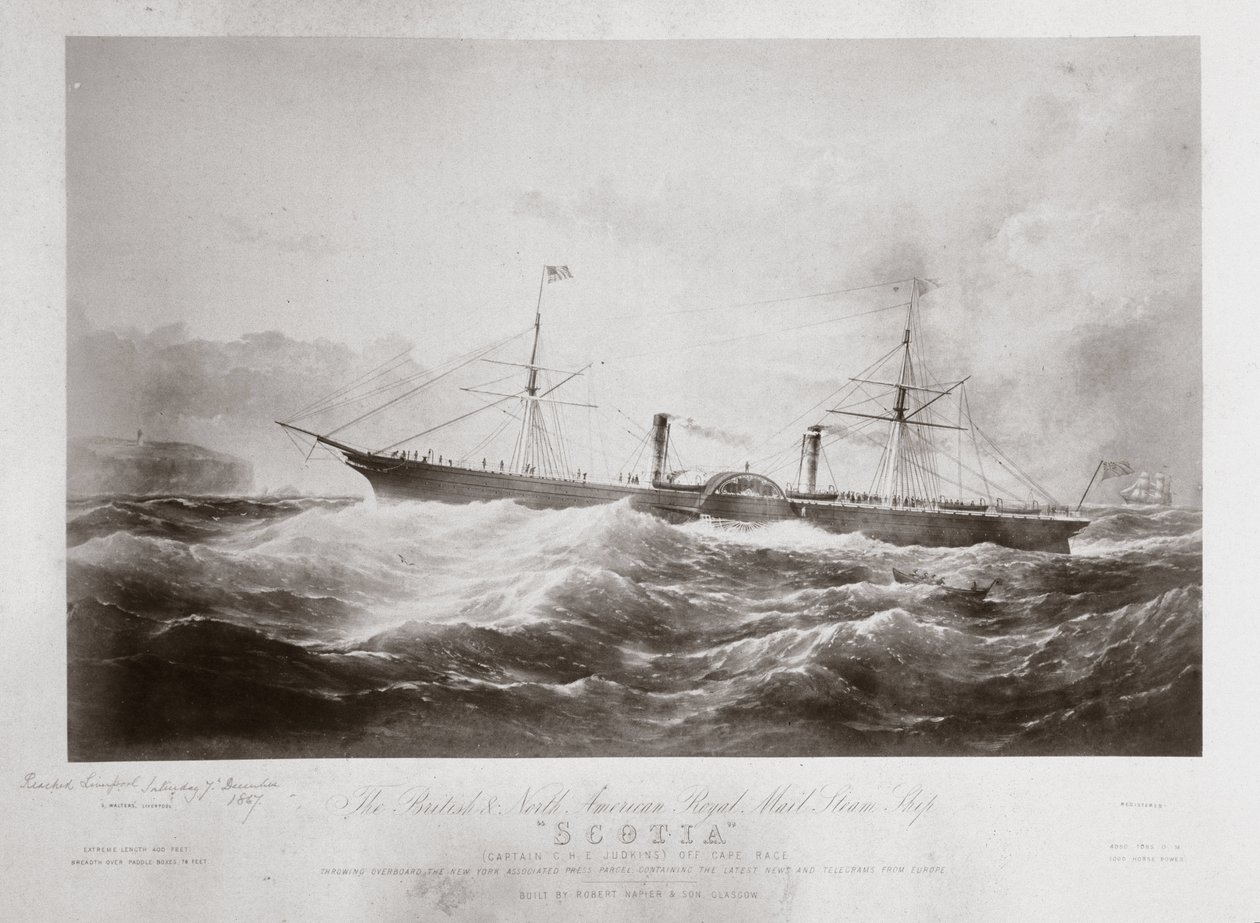 Brytyjski i północnoamerykański statek parowy Royal Mail „Scotia”, ok. 1867 r autorstwa Ferdinand Georg Waldmuller
