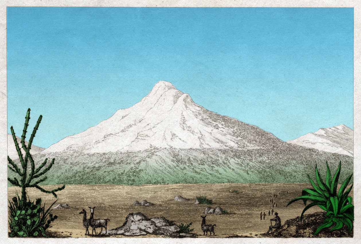 Wulkan Chimborazo z płaskowyżu Tapia w Ekwadorze. ok. 1840 (Grawerowanie) autorstwa . .