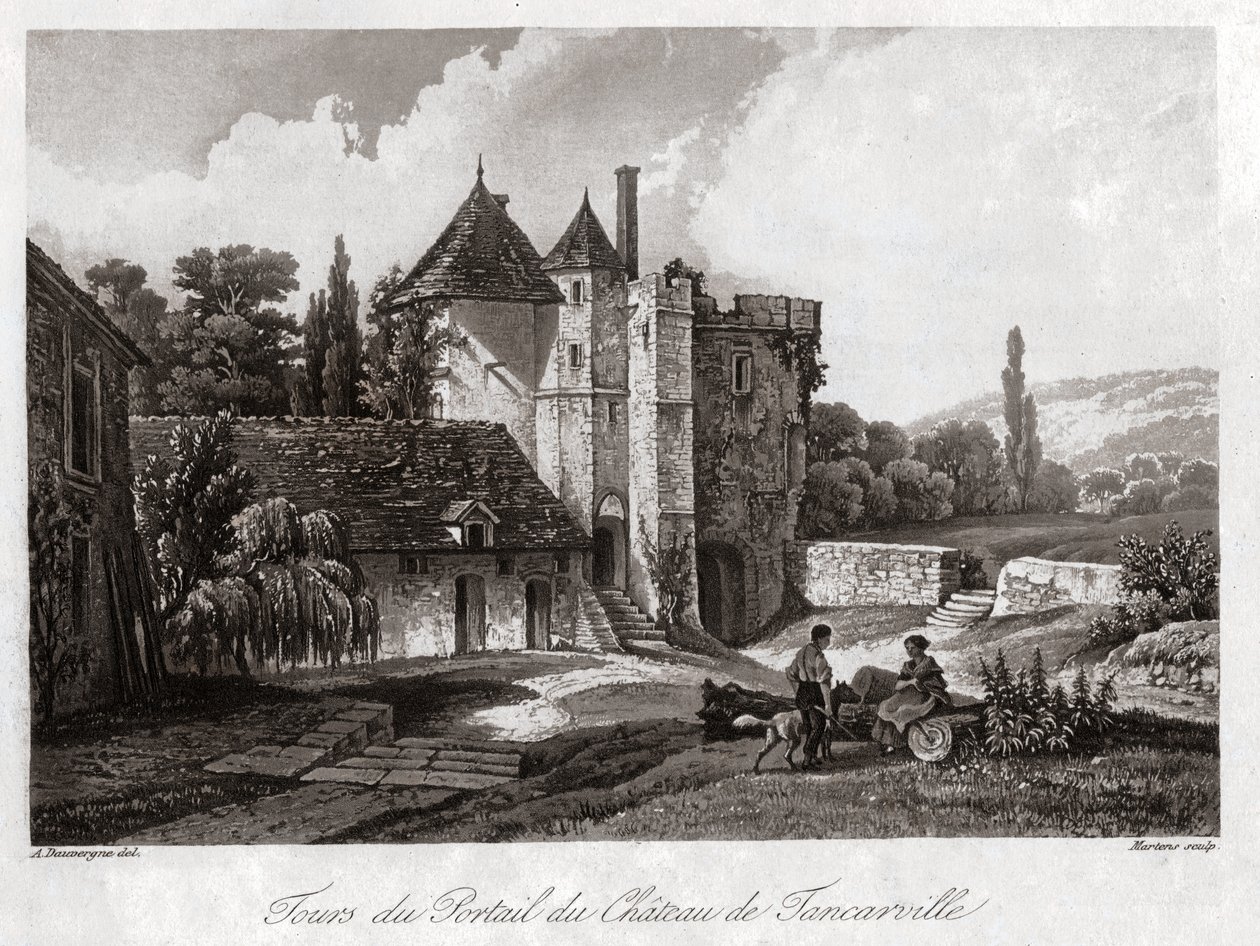 Zamek Tancarville. ok. 1840 (Grawerowanie) autorstwa . .