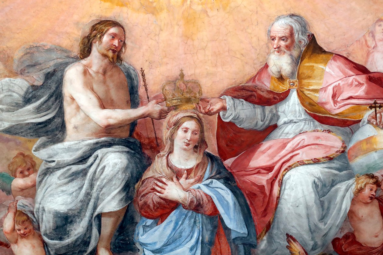 Koronacja Matki Boskiej. Świeży. Bazylika Santissima Annunziata del Vastato. Genua. Włochy. autorstwa . .