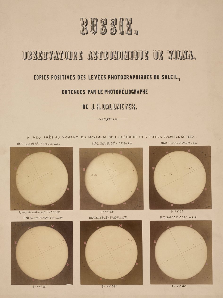 Słońce sfotografowane heliografem Dallmeyera, Wilno, Litwa autorstwa Frederick (attr. to) Barnard
