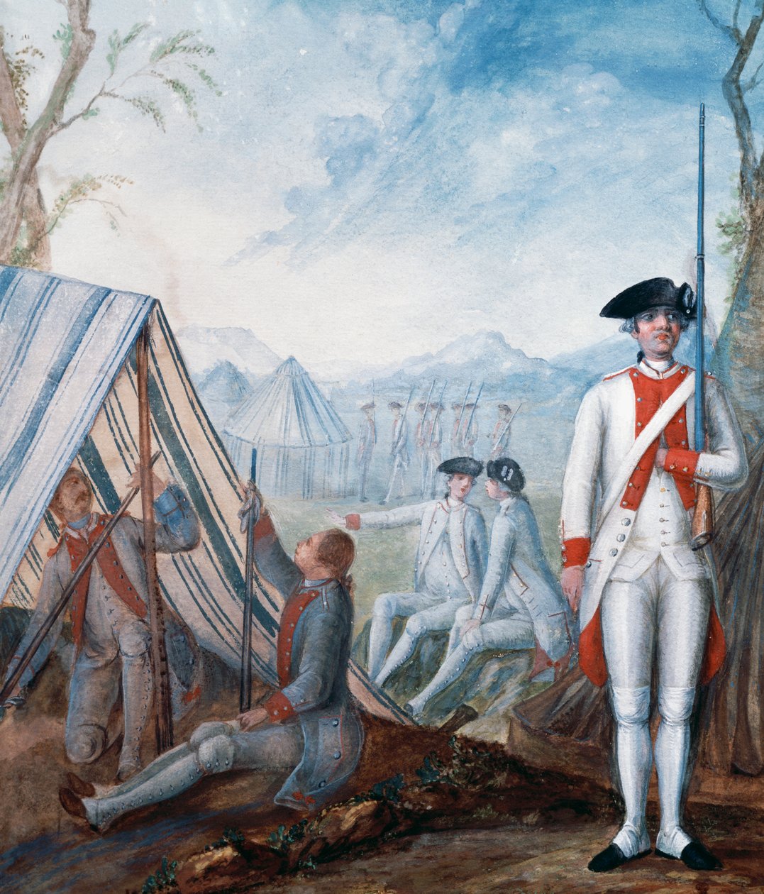 Mundury piechoty francuskiej w czasie wojny o niepodległość Stanów Zjednoczonych, gwasz autorstwa Nicolasa Hoffmanna, USA autorstwa William Walcutt