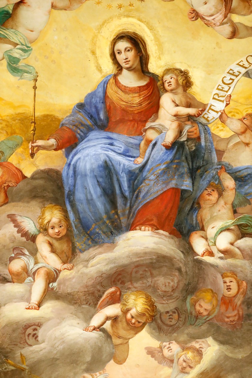 Maryja Panna z Dzieciątkiem. Świeży. Palazzo Fieschi-Crosa Di Vergagni. Genua. Włochy. autorstwa . .