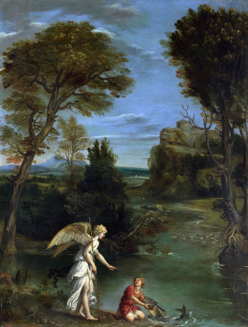 Krajobraz z Tobiaszem trzymającym Rybę autorstwa Domenichino