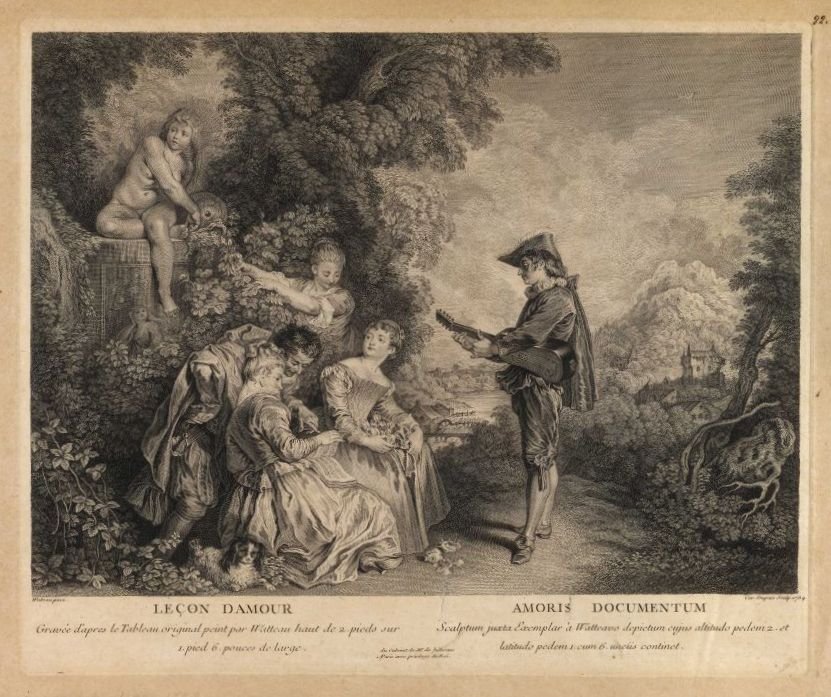 Dokument miłosny Lecon Damour autorstwa Jean Antoine Watteau