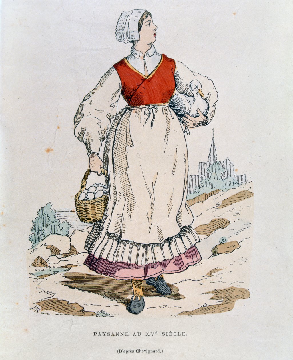 Francuski chłop z XVI wieku, ilustracja z „Costumes Civils et Militaires Francais a travers les siecles” Augustina Challamela, 1881 autorstwa after Chevignard