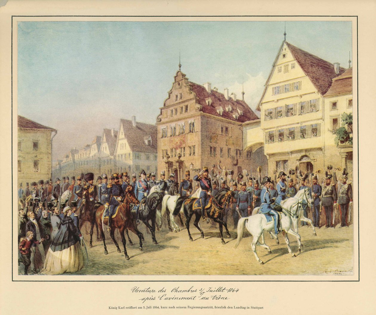 Uroczyste otwarcie parlamentu krajowego przez króla Karola von Württemberg - wkrótce po objęciu urzędu - 5 lipca 1864 r. autorstwa after Louis Braun