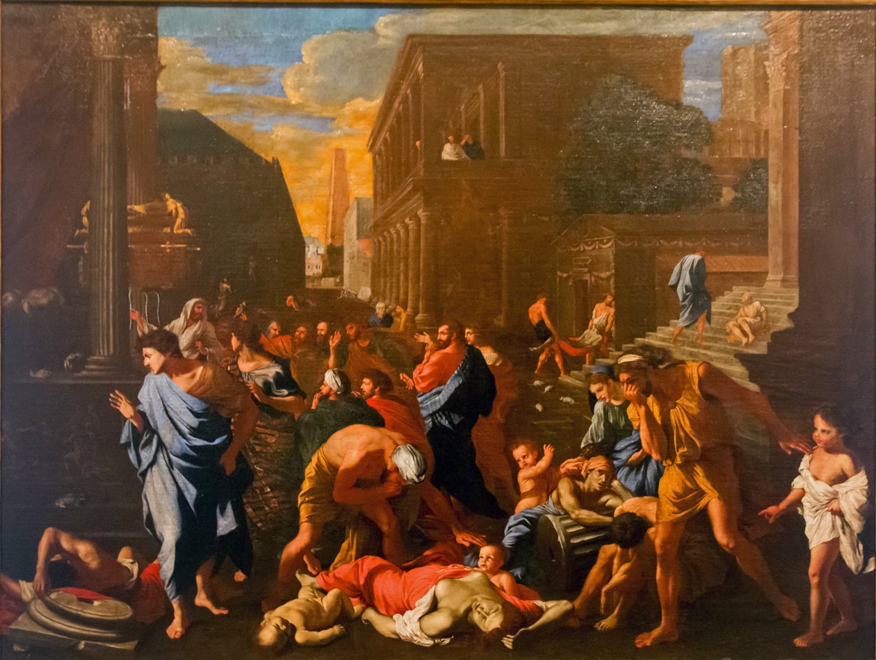 Filistyni zaatakowani przez zarazę w mieście Aszdod autorstwa after Nicolas Poussin