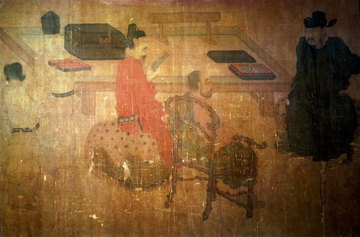 Trzej oczytani mężczyźni z Lieou-Li Tang w rozmowie autorstwa after Zhou Wenju