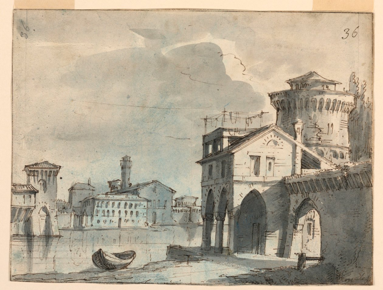 Scenografia, Budynki nad rzeką autorstwa after Alessandro Sanquirico