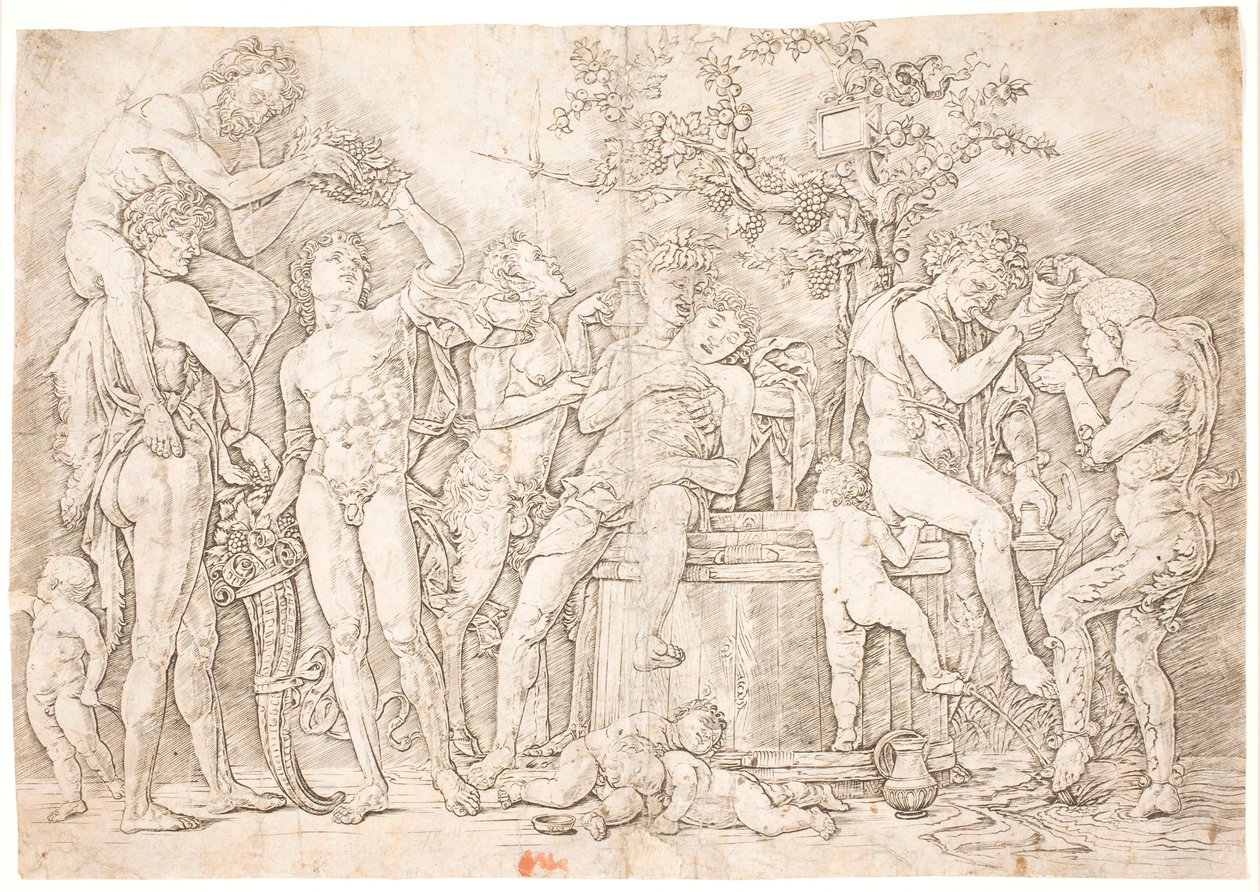 Tylny kanał przy beczce wina autorstwa after Andrea Mantegna