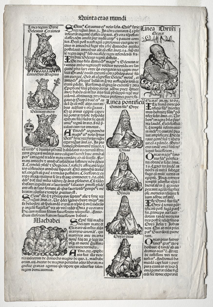Strona genealogiczna; opublikowane w Kronice Norymberskiej przez Hartmanna Schedel autorstwa after Augustin Pajou