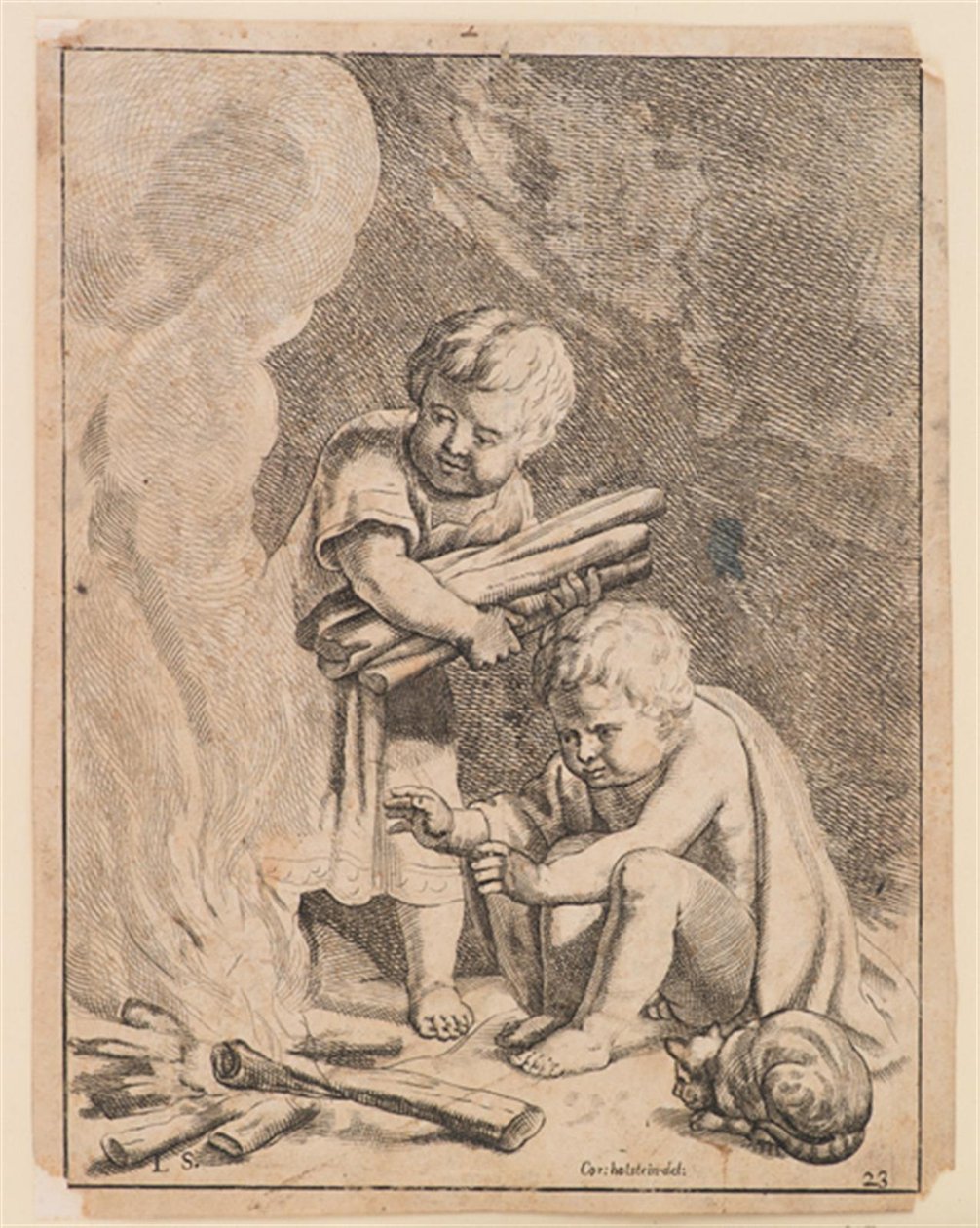 Dzieciom rozpalającym ogień autorstwa after Cornelis Holsteyn