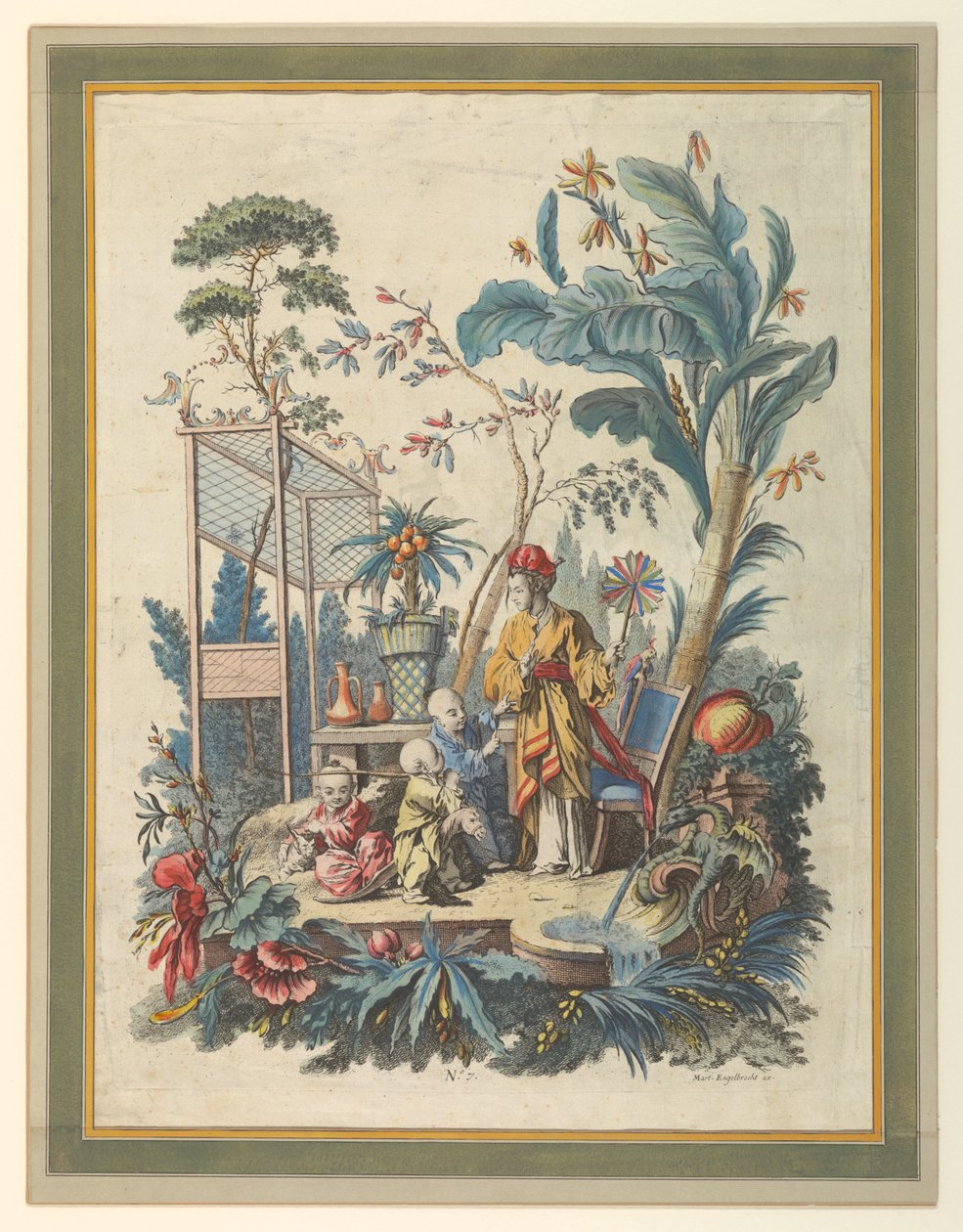Płyta 7 zestawu chińskich scen rodzajowych autorstwa after Francois Boucher