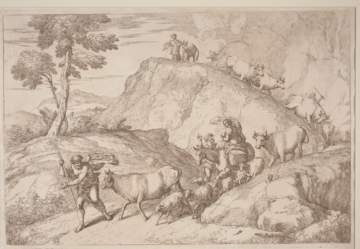 Starszy pasterz prowadzący trzodę autorstwa after Giovanni Benedetto Castiglione Gaetano Zompini