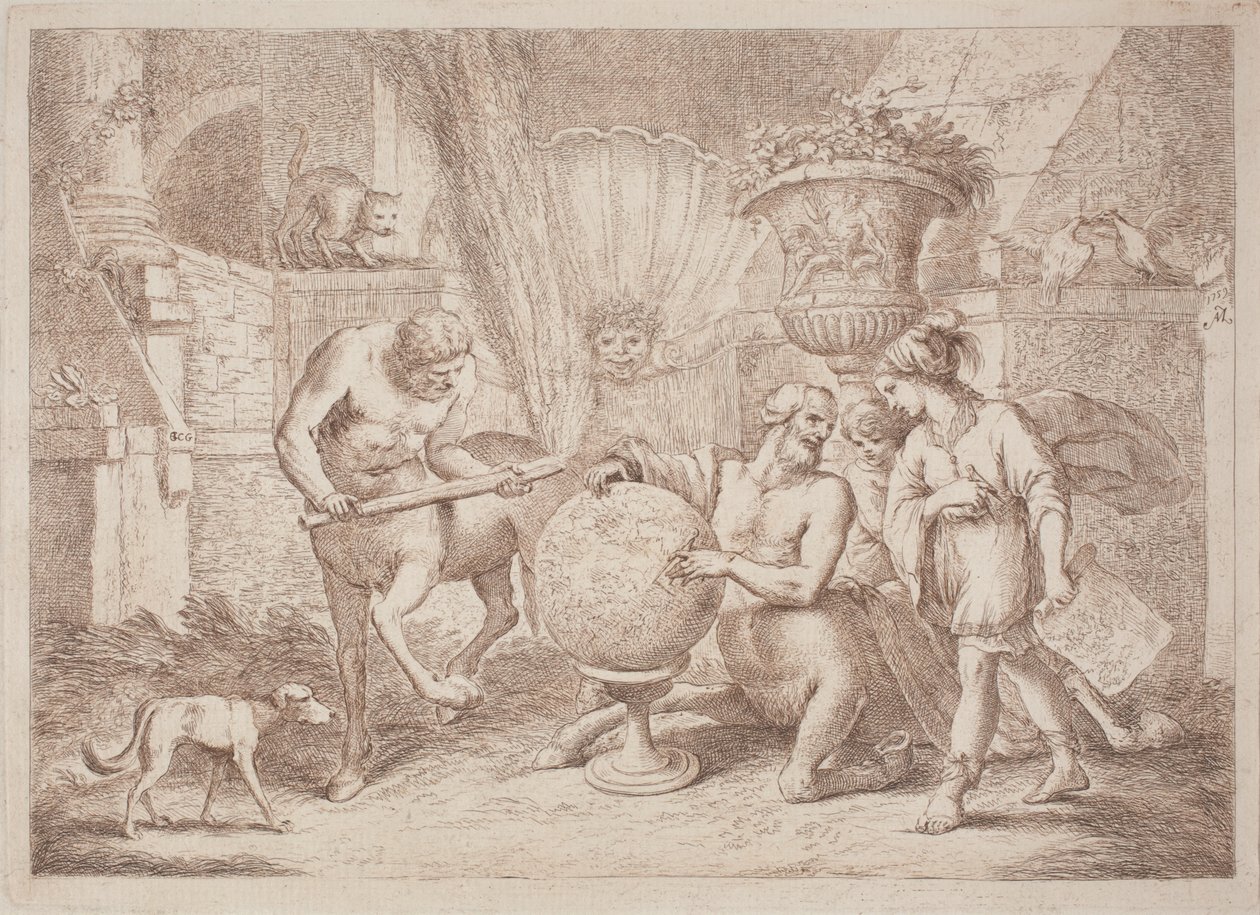Chiron uczy geografii Achillesa autorstwa after Giovanni Benedetto Castiglione Gaetano Zompini