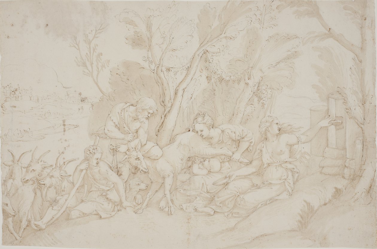Jowisz karmiony przez kozę Amaltheę autorstwa after Giulio Romano