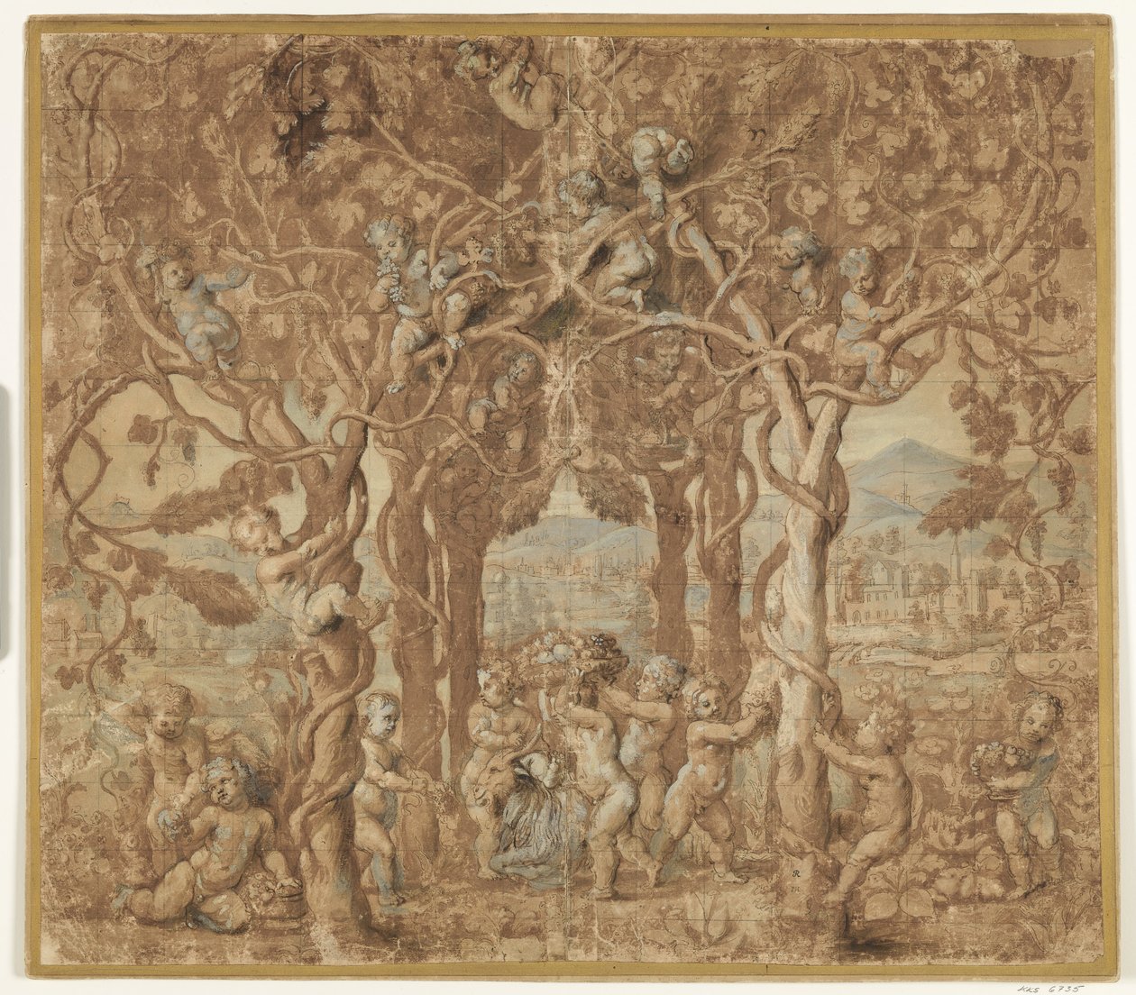 Putti zbierający wino i bawiący się koziołkiem autorstwa after Giulio Romano