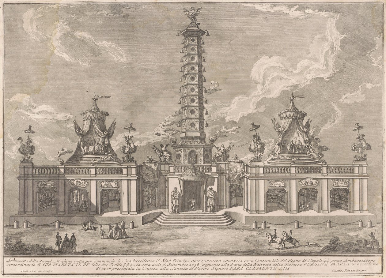 Seconda Macchina dla Chin z 1758 r.: Porcelanowa wieża Nanjing autorstwa after Giuseppe Palazzi attritbuted to Giuseppe Pozzi after Paolo Posi