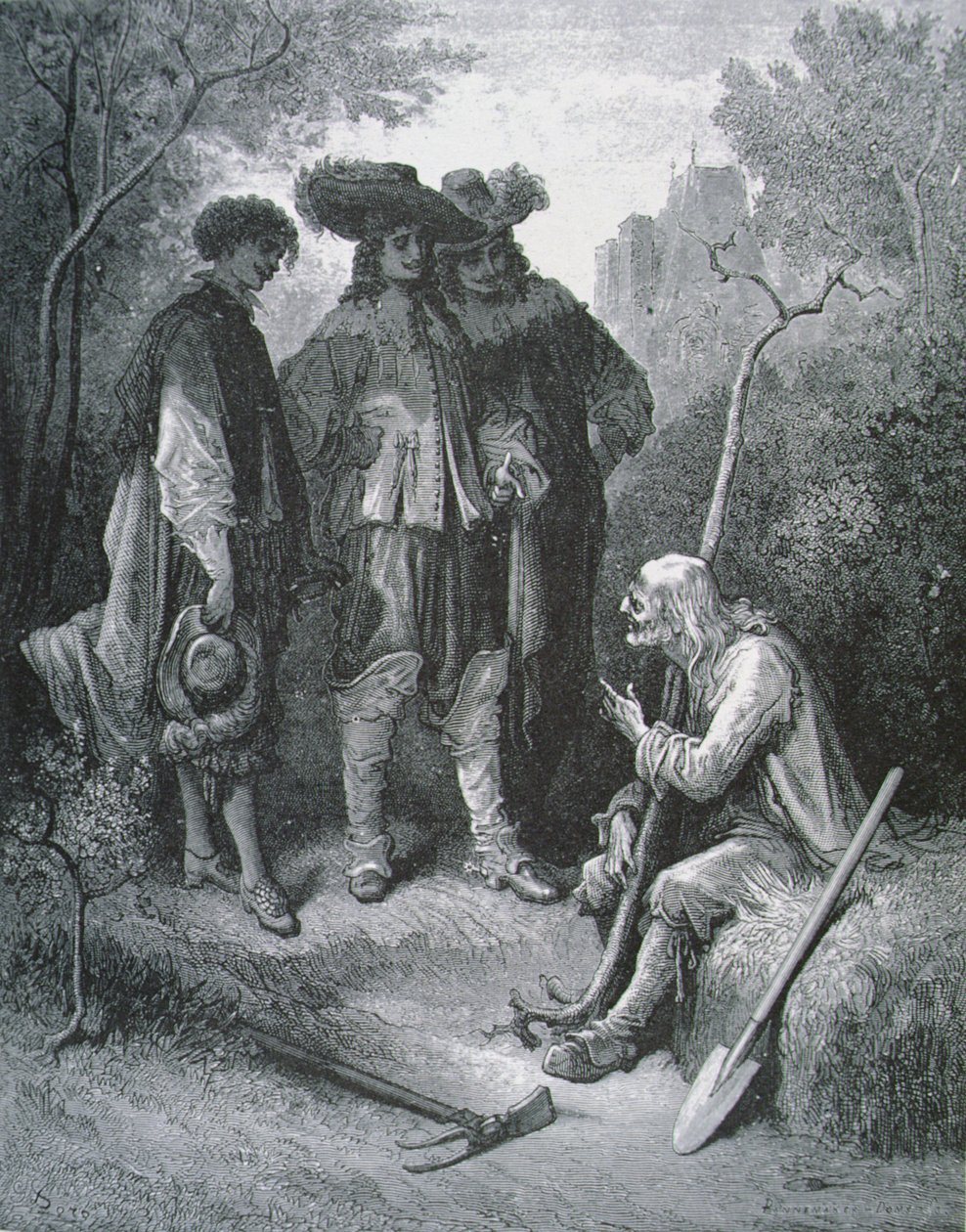 Ilustracja do Starca i trzech młodych mężczyzn z Bajek Jeana de La Fontaine