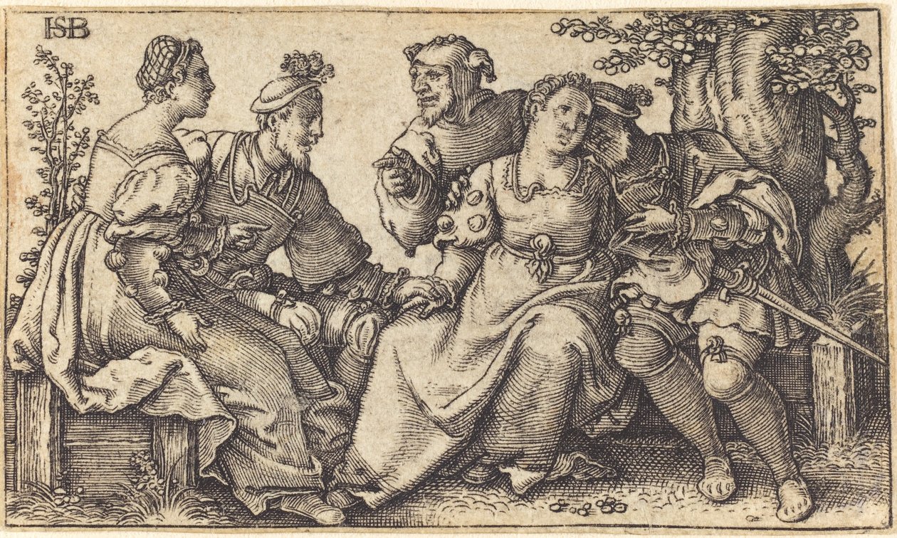 Dwie kochające się pary z klaunem autorstwa after Hans Sebald Beham