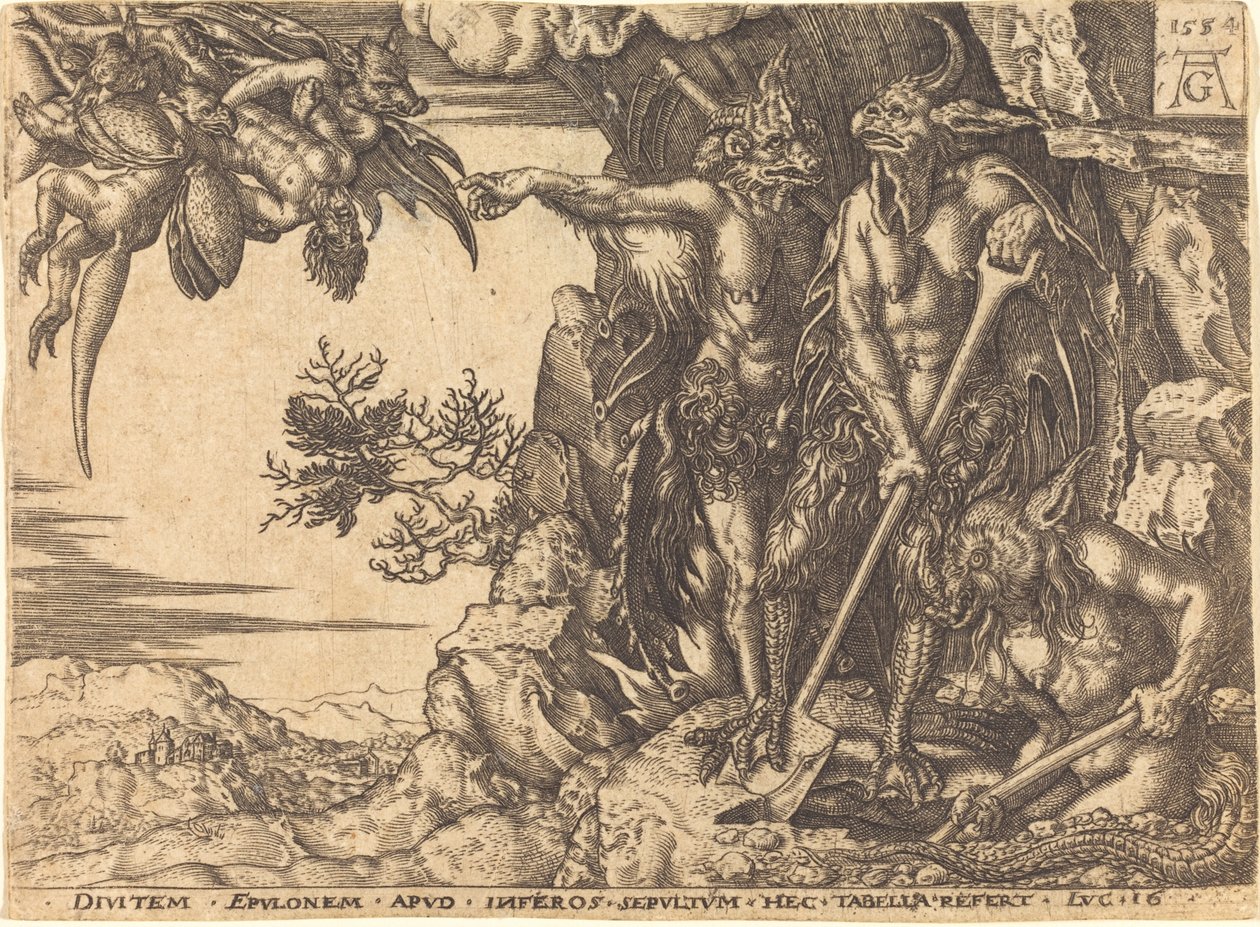 Bogacz unoszony przez diabła autorstwa after Heinrich Aldegrever
