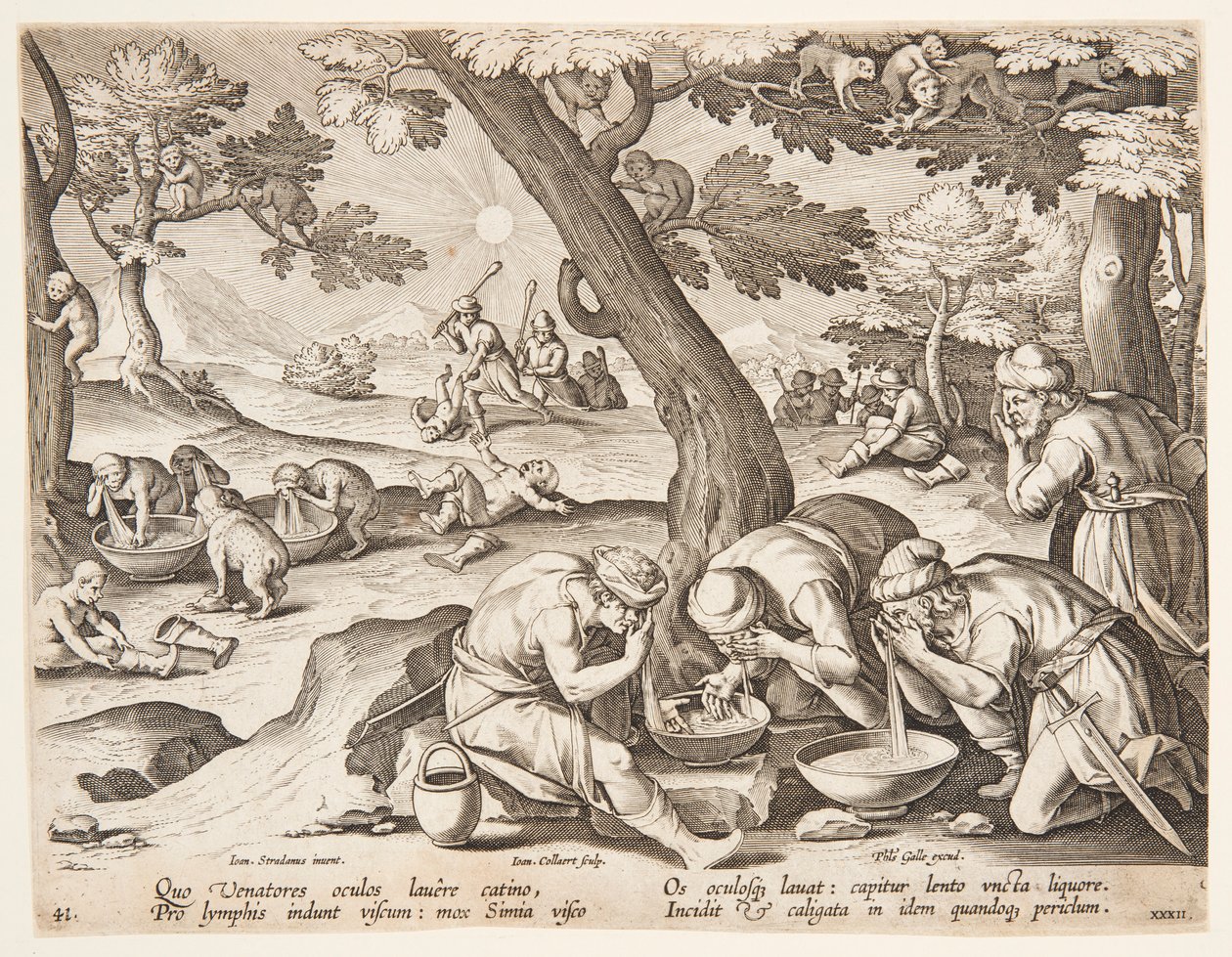 Małpy naśladujące myśliwych autorstwa after Jan van der Straet, called Stradanus