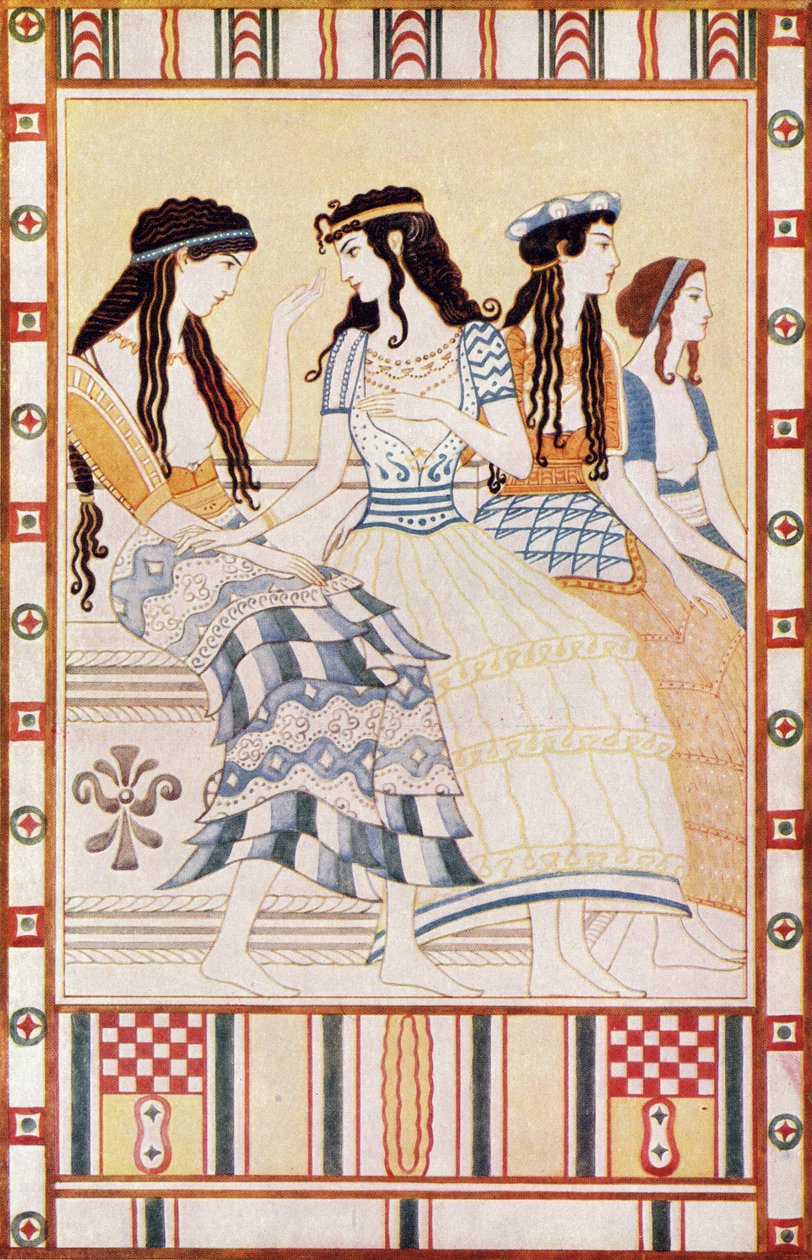 Damy dworu minojskiego, ilustracja z "Mitów Krety i Europy Przedhistorycznej" Donalda A. Mackenzie, opublikowana w 1917 r. autorstwa after John Duncan