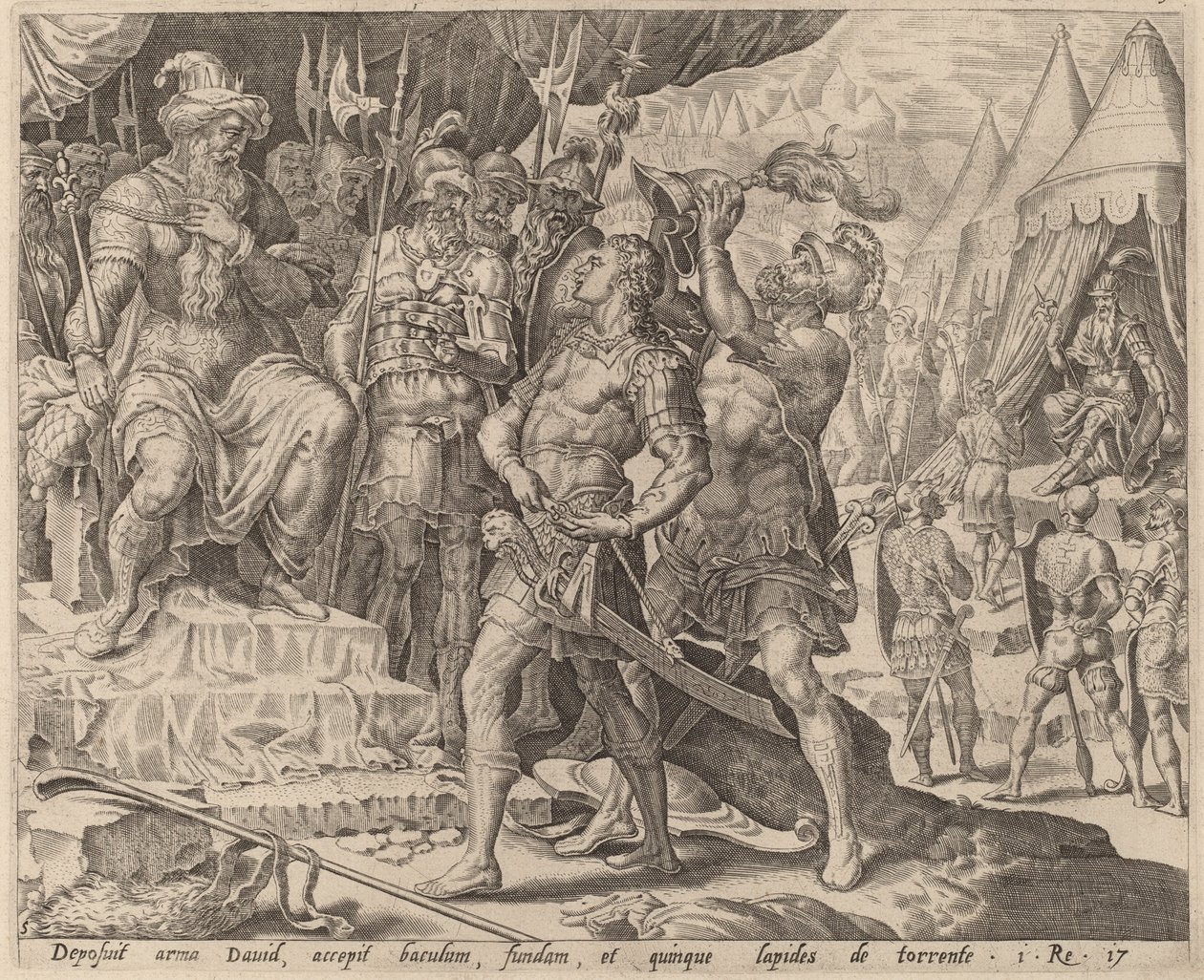 Dawid uzbrojony przed Saulem autorstwa after Maerten van Heemskerck