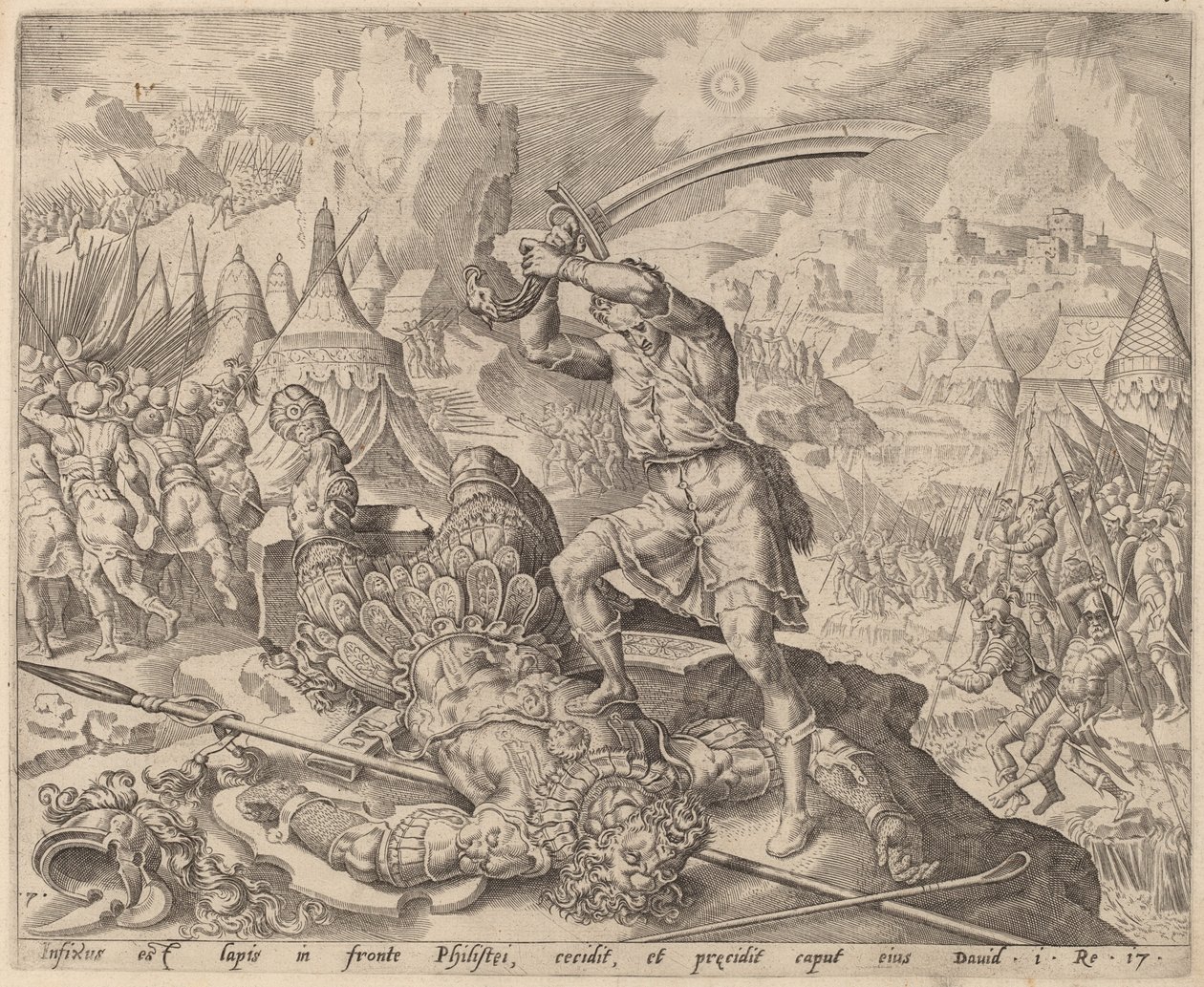 Dawid odcina głowę Goliata autorstwa after Maerten van Heemskerck