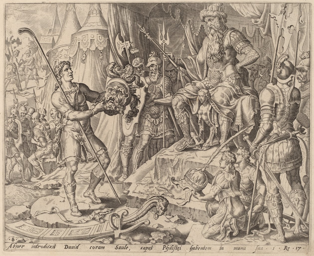 Dawid z głową Goliata przed Saulem autorstwa after Maerten van Heemskerck