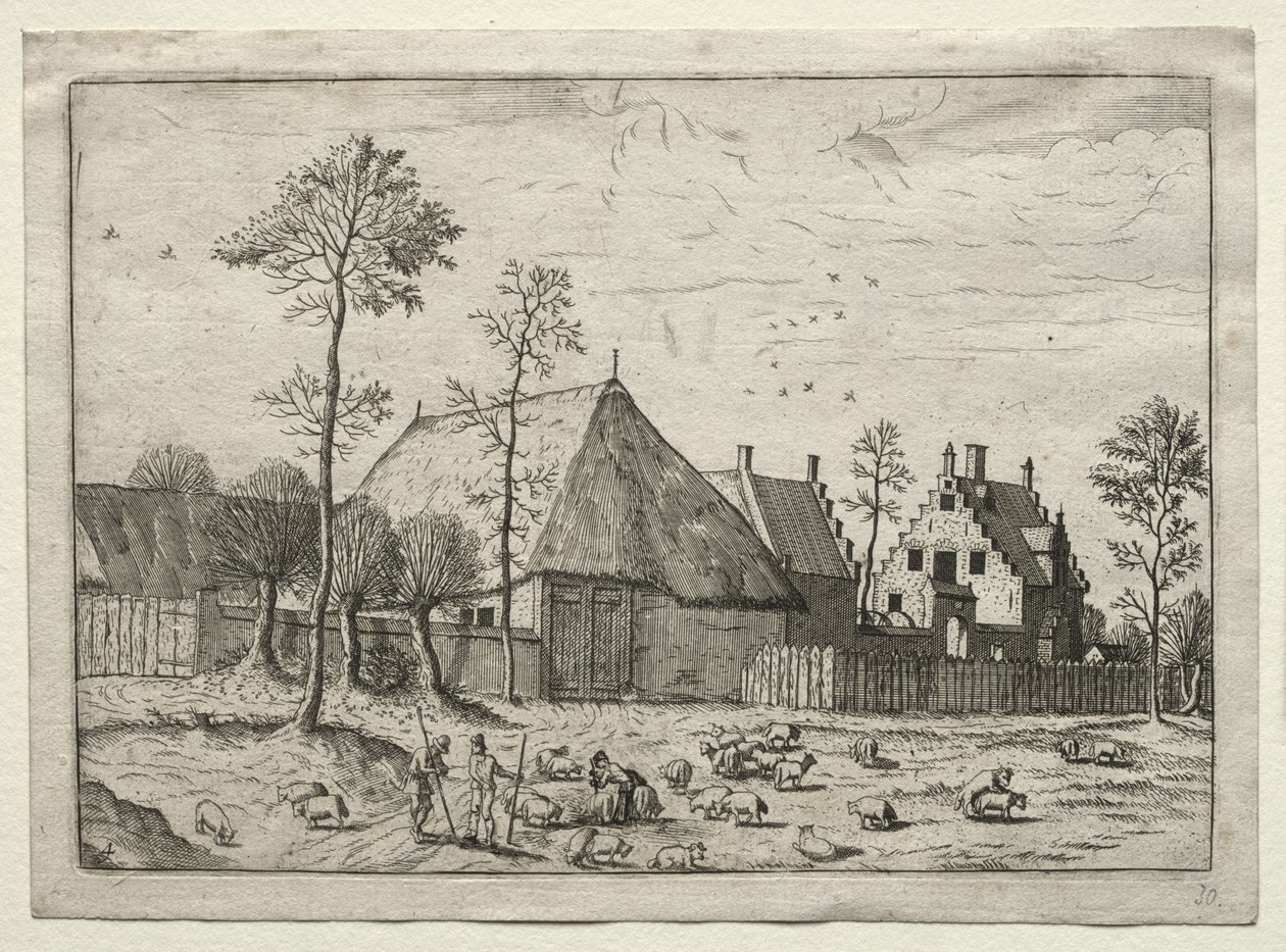 Widok wiosek w Brabancji i Campine: Pasterze ze stadem autorstwa after Master of the Small Landscapes